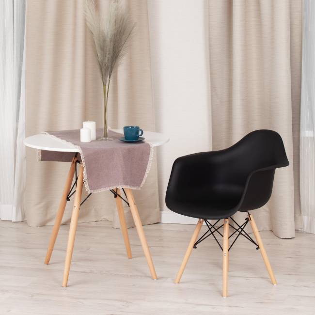 Кресло CINDY (EAMES) (mod. 919) дерево бук/металл/сиденье пластик, 60*62*79см, черный/black with natural legs (Комплект из 4 шт.) черный/black with natural legs дерево бук/металл/сиденье пластик