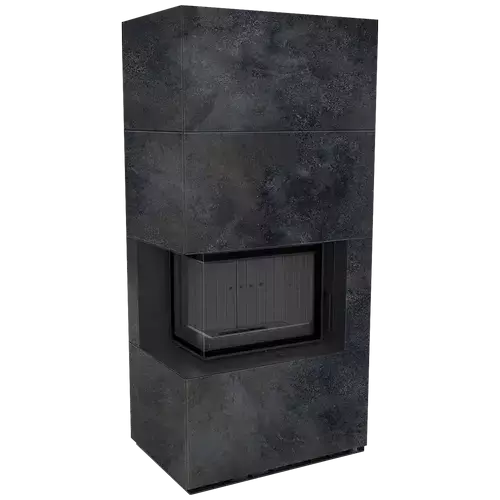 Каминокомплект FLOKI в облицовке OXIDE NERO, угловое стекло слева