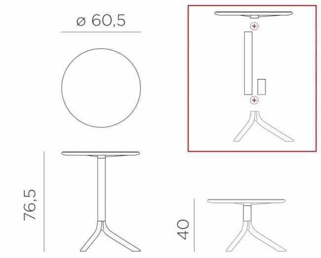 Стол пластиковый обеденный Spritz + Spritz Mini антрацит Ø605х400-765 мм Стол пластиковый обеденный Spritz + Spritz Mini антрацит Ø605х400-765 мм