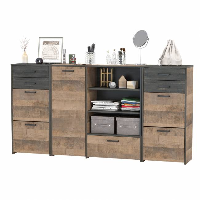 Две высоких тумбы для обуви и тумба-комод Трувор цвет дуб гранж песочный/интра Две высоких тумбы для обуви и тумба-комод Трувор цвет дуб гранж песочный/интра