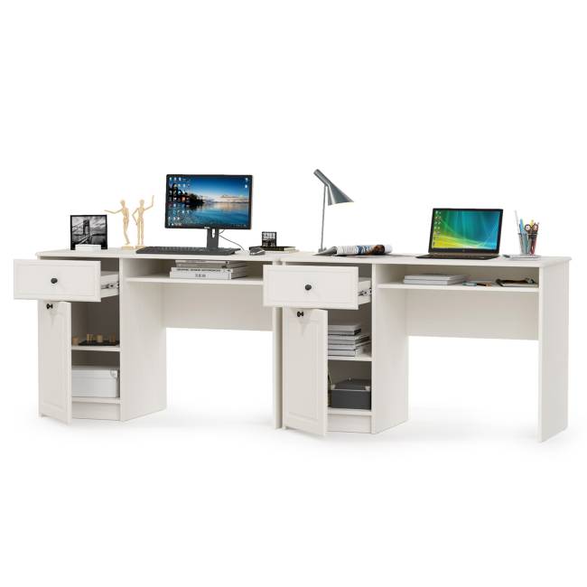 Два письменных стола Роуз цвет белый с тиснением поры дерева/ясень ваниль