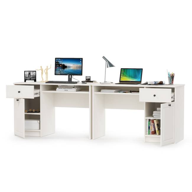 Два письменных стола Роуз цвет белый с тиснением поры дерева/ясень ваниль