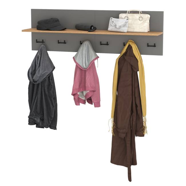 Вешалка с полкой на шесть крючков Октава цвет серый графит/дуб крафт золотой
