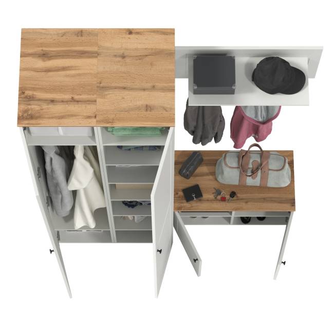 Два пенала в прихожую и тумба с вешалкой Остин цвет белый шагрень/дуб крафт золотой