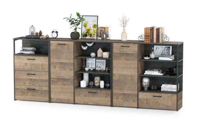 Два комода с ящиком и дверкой и комод с тремя ящиками Трувор цвет дуб гранж песочный/интра Два комода с ящиком и дверкой и комод с тремя ящиками Трувор цвет дуб гранж песочный/интра