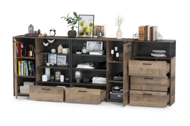 Два комода с ящиком и дверкой и комод с тремя ящиками Трувор цвет дуб гранж песочный/интра Два комода с ящиком и дверкой и комод с тремя ящиками Трувор цвет дуб гранж песочный/интра