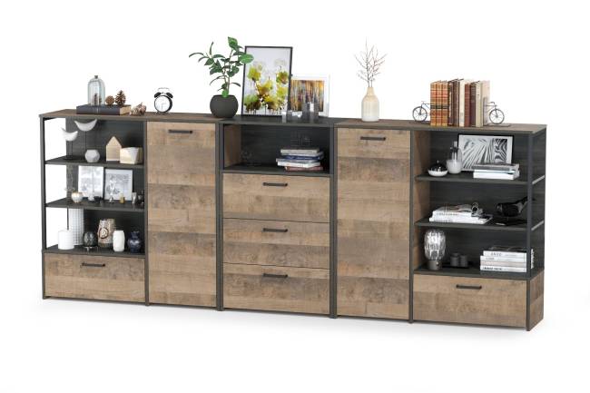 Два комода с ящиком и дверкой и комод с тремя ящиками Трувор цвет дуб гранж песочный/интра Два комода с ящиком и дверкой и комод с тремя ящиками Трувор цвет дуб гранж песочный/интра