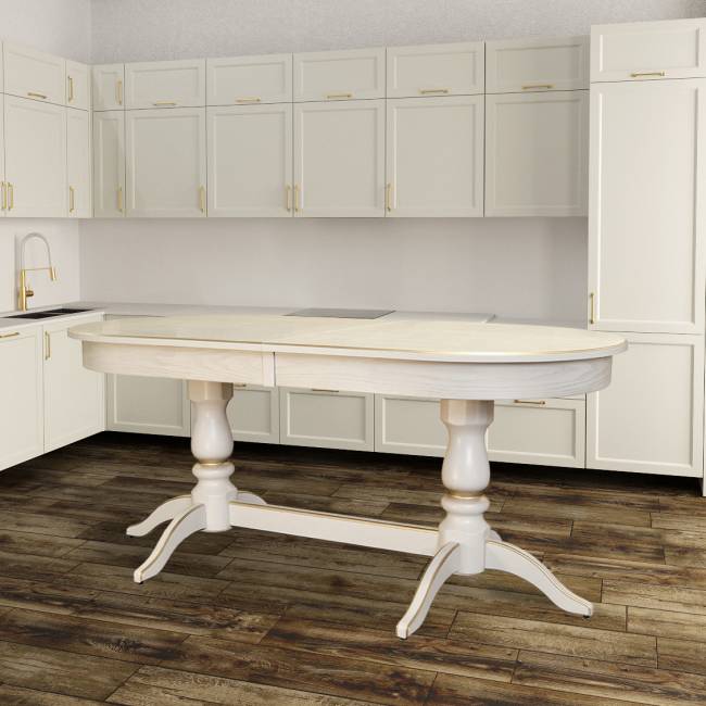 Стол обеденный Тарун 3 раздвижной слоновая кость/золото 150/200*84 Стол обеденный Тарун 3 раздвижной слоновая кость/золото 150/200*84