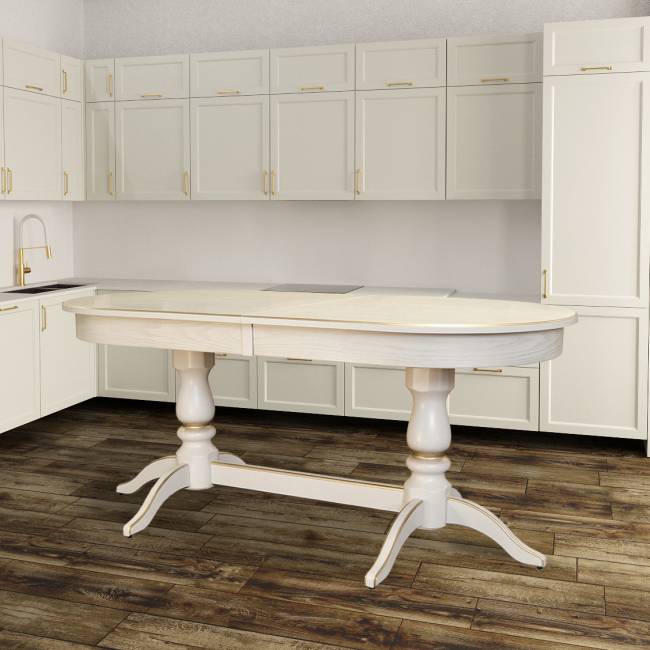 Стол обеденный Тарун 3 раздвижной слоновая кость/золото 150/200*84 Стол обеденный Тарун 3 раздвижной слоновая кость/золото 150/200*84