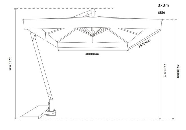 "Корсика" зонт уличный 3х3м на боковой алюминиевой опоре, цвет под дерево