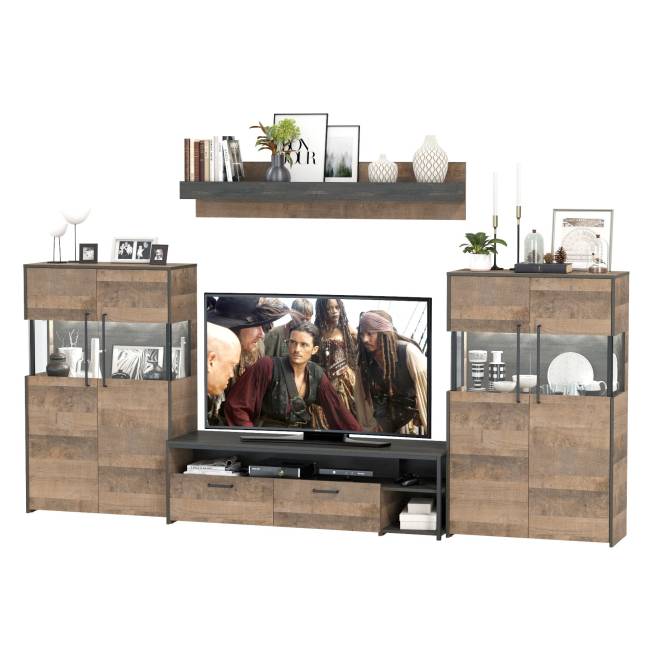 Мебель лофт с подсветкой для гостиной Трувор № 67 цвет дуб гранж песочный/интра