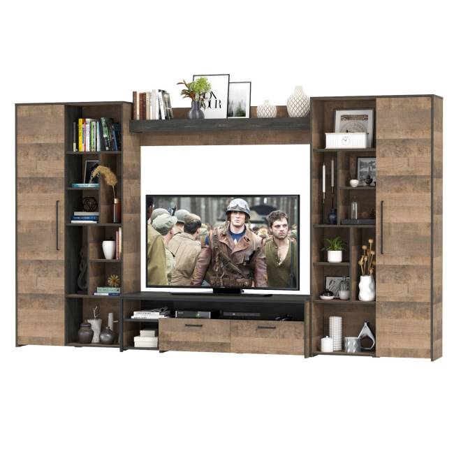 Большая стенка в гостиную в лофт стиле Трувор № 75 цвет дуб гранж песочный/интра