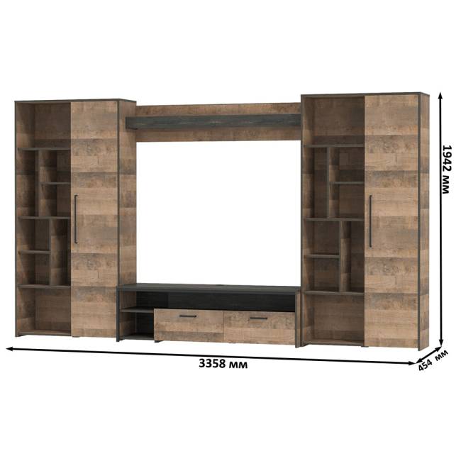 Большая стенка в гостиную в лофт стиле Трувор № 75 цвет дуб гранж песочный/интра