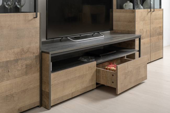 Большая стенка в гостиную в лофт стиле Трувор № 75 цвет дуб гранж песочный/интра