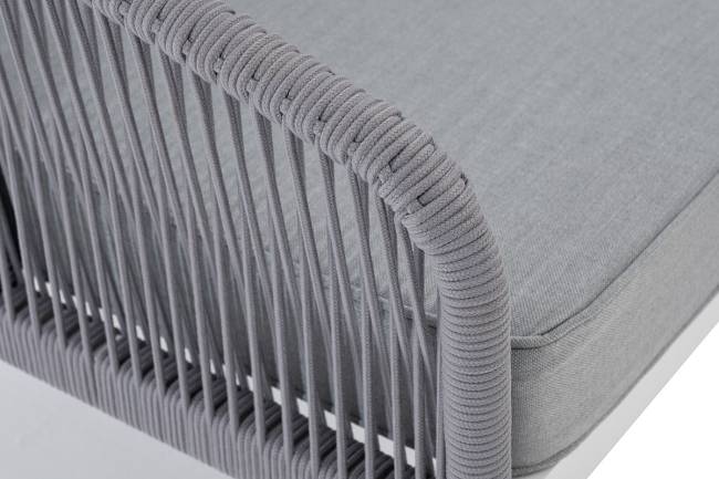 "Канны" диван модульный плетеный из роупа, каркас алюминий белый, роуп светло-серый круглый, ткань светло-серая