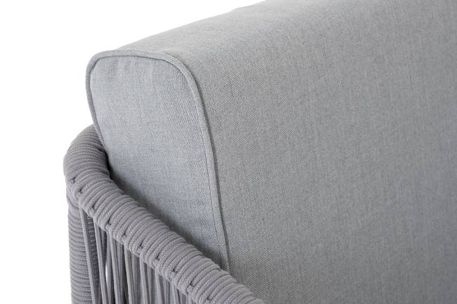 "Канны" диван модульный плетеный из роупа, каркас алюминий белый, роуп светло-серый круглый, ткань светло-серая