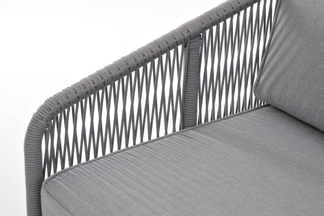 "Канны" диван модульный плетеный из роупа, каркас алюминий белый, роуп светло-серый круглый, ткань светло-серая