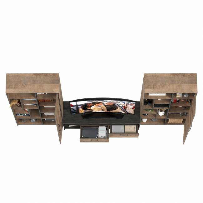 Два шкафа-стеллажа в стиле лофт и тумба для аппаратуры Трувор цвет дуб гранж песочный/интра Два шкафа-стеллажа в стиле лофт и тумба для аппаратуры Трувор цвет дуб гранж песочный/интра