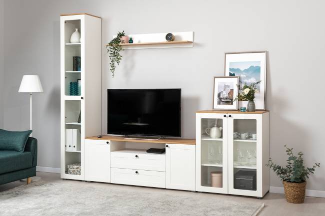 Пенал-витрина в гостиную Остин 16.394.03 цвет белый шагрень/дуб крафт золотой Пенал-витрина в гостиную Остин 16.394.03 цвет белый шагрень/дуб крафт золотой