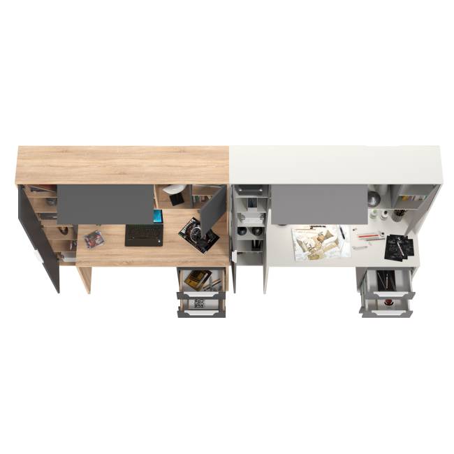 Два рабочих стола с надстройкой Комфорт 12.95N цвет белый премиум/серый шифер/дуб сонома/тёмно-серый