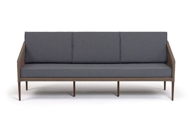 "Канны" диван 3-местный плетеный из роупа, каркас алюминий темно-серый (RAL7024) шагрень, роуп темно-серый круглый, ткань темно-серая 019 "Канны" диван 3-местный плетеный из роупа, каркас алюминий темно-серый (RAL7024) шагрень, роуп темно-серый круглый, ткань темно-серая 019