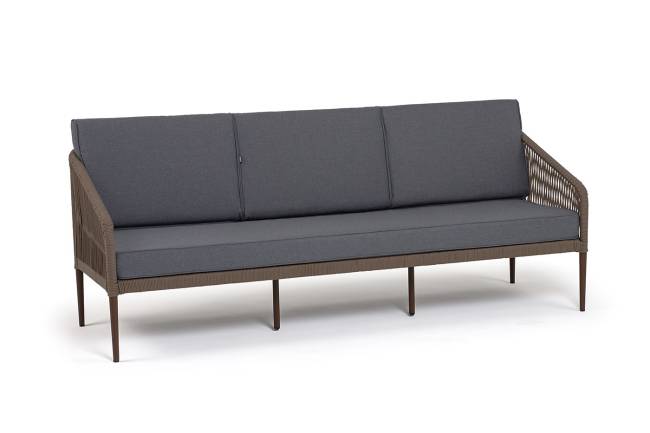 "Канны" диван 3-местный плетеный из роупа, каркас алюминий темно-серый (RAL7024) шагрень, роуп темно-серый круглый, ткань темно-серая 019 "Канны" диван 3-местный плетеный из роупа, каркас алюминий темно-серый (RAL7024) шагрень, роуп темно-серый круглый, ткань темно-серая 019