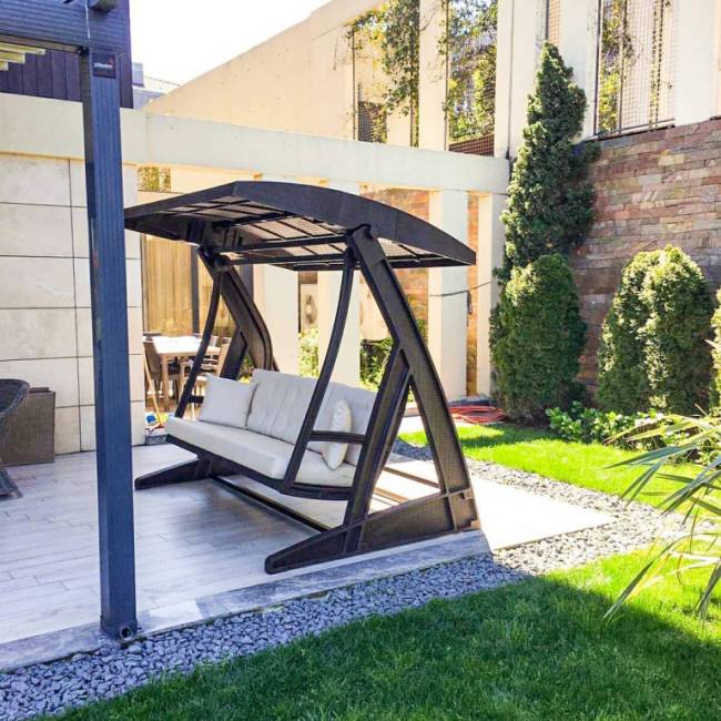 Качели пластиковые плетеные с подушкой Hawaii коричневый 2250х1640х2020 мм