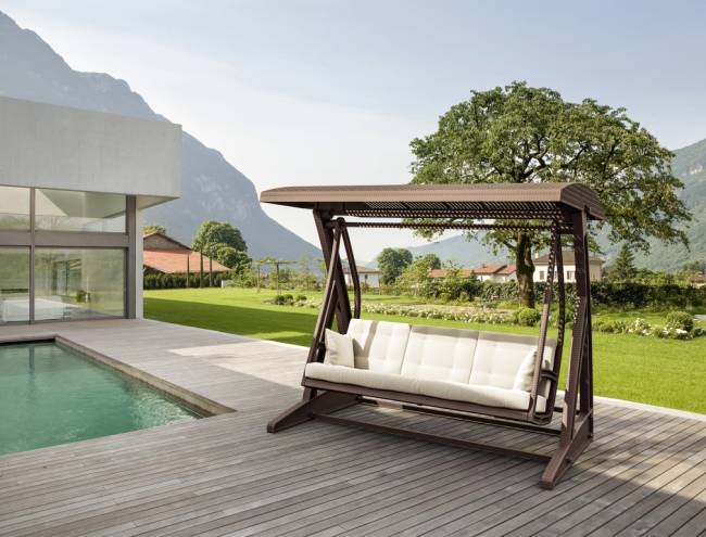 Качели пластиковые плетеные с подушкой Hawaii коричневый 2250х1640х2020 мм