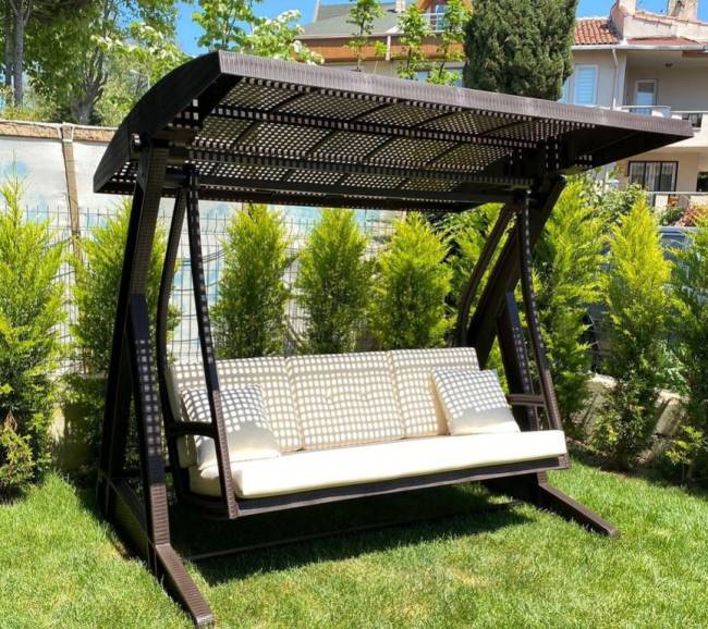 Качели пластиковые плетеные с подушкой Hawaii коричневый 2250х1640х2020 мм