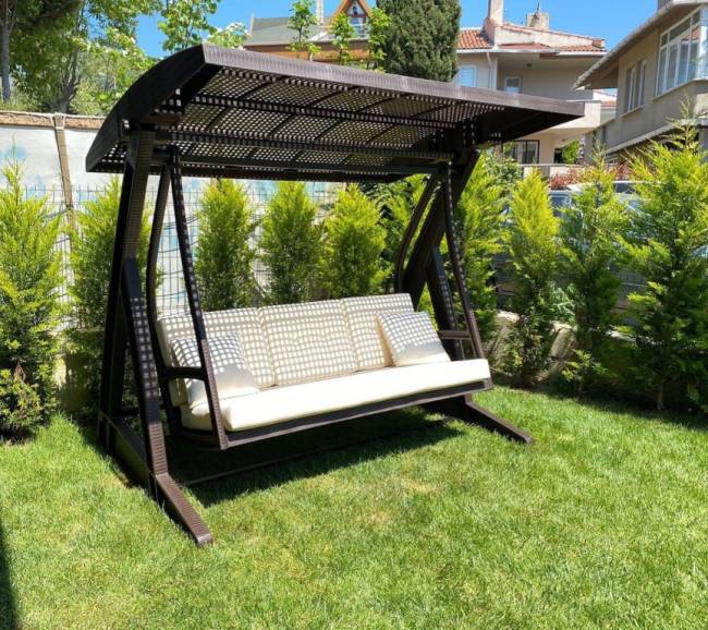 Качели пластиковые плетеные с подушкой Hawaii коричневый 2250х1640х2020 мм
