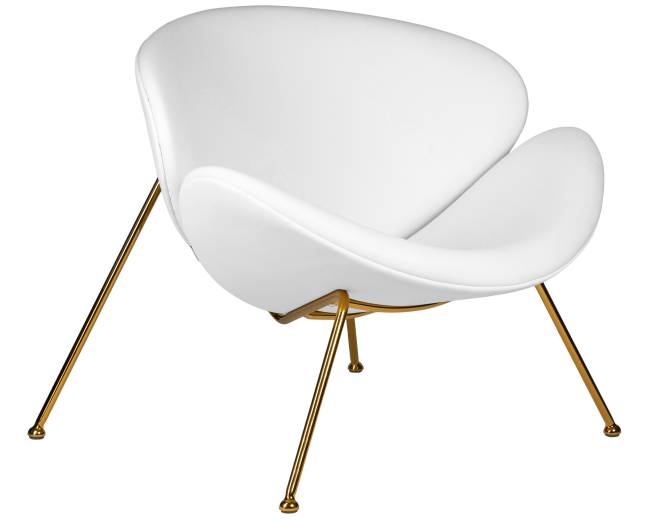 Кресло дизайнерское DOBRIN EMILY, белый винил YP17, золотое основание