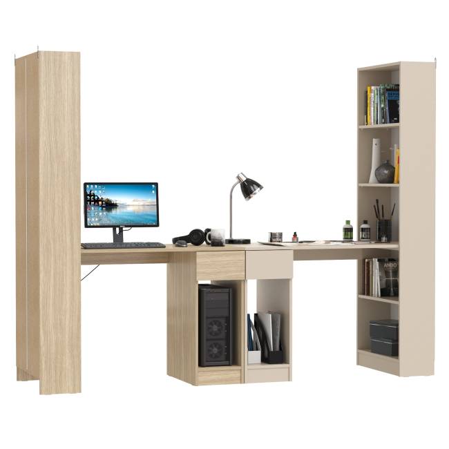 Письменные столы Лайт 10.01 с ящиками и стеллажами цвет плэйн/сатин