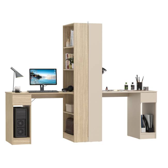 Письменные столы Лайт 10.01 с ящиками и стеллажами цвет плэйн/сатин