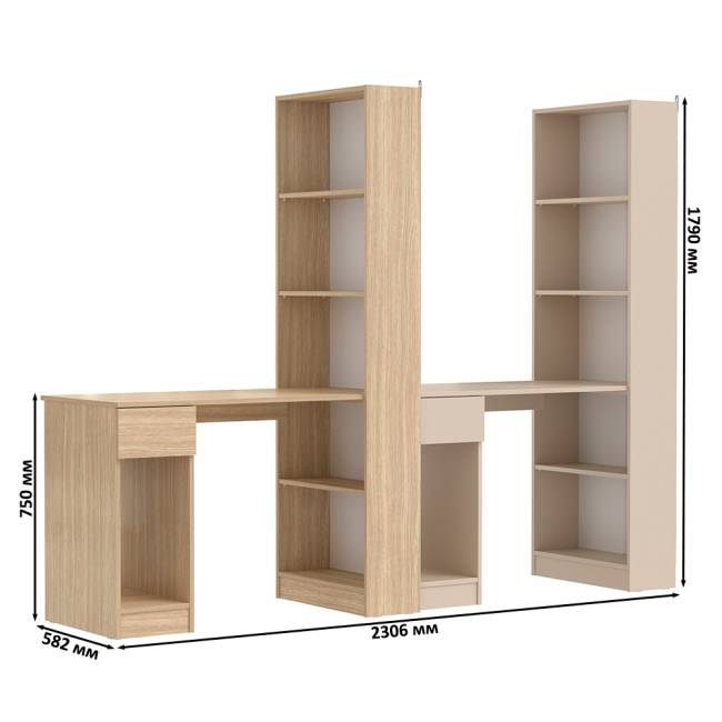 Письменные столы Лайт 10.01 с ящиками и стеллажами цвет плэйн/сатин