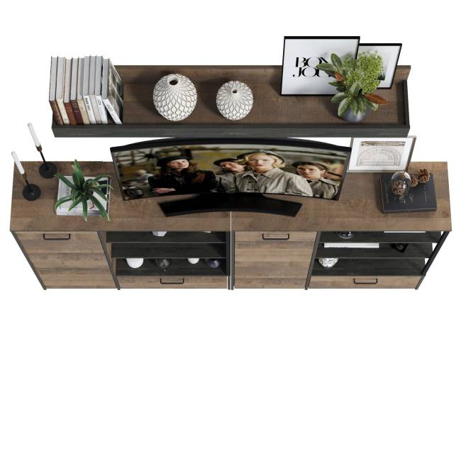 Два комода с дверками и ящиками и навесная полка Трувор цвет дуб гранж песочный/интра Два комода с дверками и ящиками и навесная полка Трувор цвет дуб гранж песочный/интра