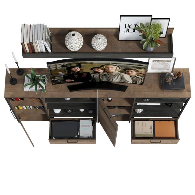 Два комода с дверками и ящиками и навесная полка Трувор цвет дуб гранж песочный/интра Два комода с дверками и ящиками и навесная полка Трувор цвет дуб гранж песочный/интра