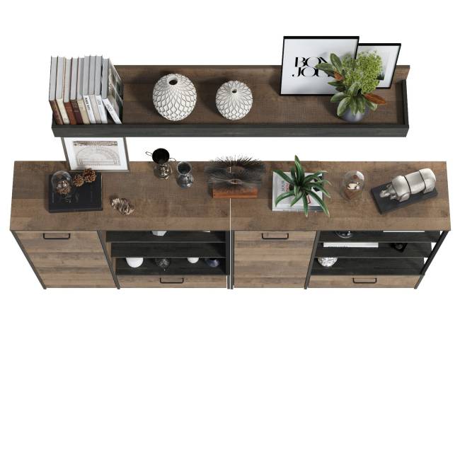 Два комода с дверками и ящиками и навесная полка Трувор цвет дуб гранж песочный/интра Два комода с дверками и ящиками и навесная полка Трувор цвет дуб гранж песочный/интра