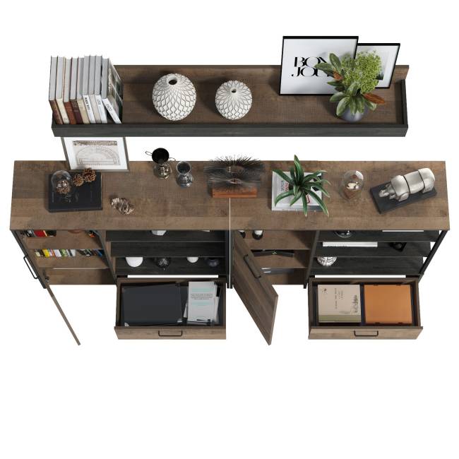 Два комода с дверками и ящиками и навесная полка Трувор цвет дуб гранж песочный/интра Два комода с дверками и ящиками и навесная полка Трувор цвет дуб гранж песочный/интра