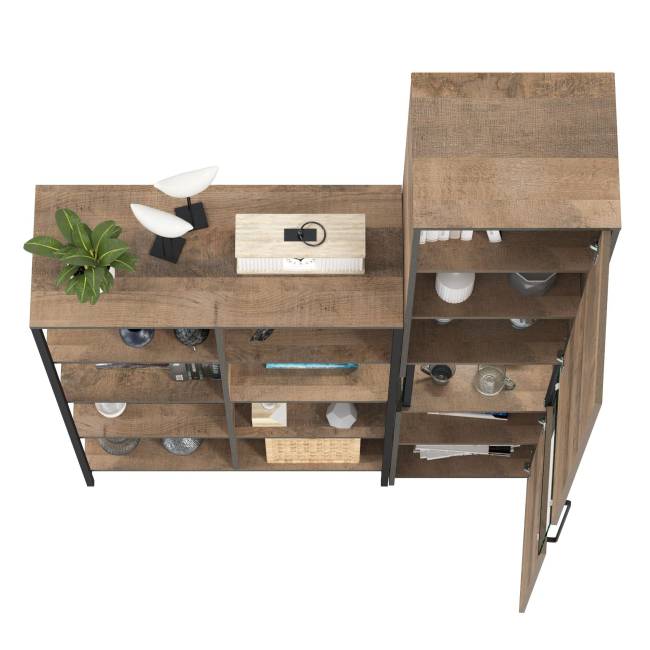 Стеллаж 13.151.02 и шкаф-пенал с витриной с подсветкой Трувор цвет дуб гранж песочный/интра