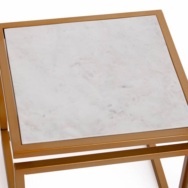 Столик кофейный Secret De Maison QUATTRO ( mod. 14153 ) алюминиевый сплав/мрамор, 41*41*41 см, золотой/белый мрамор