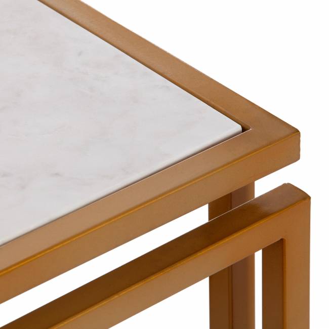 Столик кофейный Secret De Maison QUATTRO ( mod. 14153 ) алюминиевый сплав/мрамор, 41*41*41 см, золотой/белый мрамор