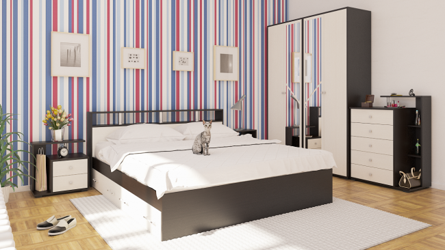 Кровать с ящиками Камелия 1800 цвет венге/дуб лоредо