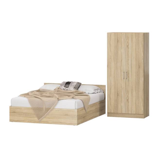 Кровать двуспальная 1600 со шкафом для одежды 2-х створчатым Стандарт цвет дуб сонома Кровать двуспальная 1600 со шкафом для одежды 2-х створчатым Стандарт цвет дуб сонома