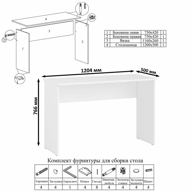 Стол письменный Мори МСП1200.1 цвет белый