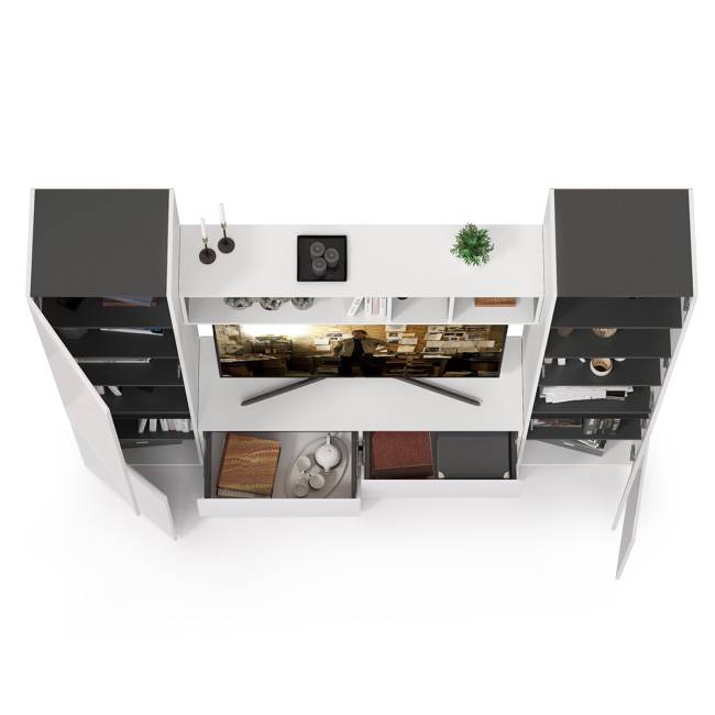 Стенка для гостиной Сидней № 6 цвет белый/чёрный/фасады МДФ белый глянец Стенка для гостиной Сидней № 6 цвет белый/чёрный/фасады МДФ белый глянец