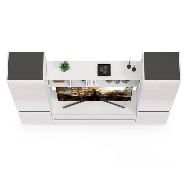 Стенка для гостиной Сидней № 6 цвет белый/чёрный/фасады МДФ белый глянец Стенка для гостиной Сидней № 6 цвет белый/чёрный/фасады МДФ белый глянец