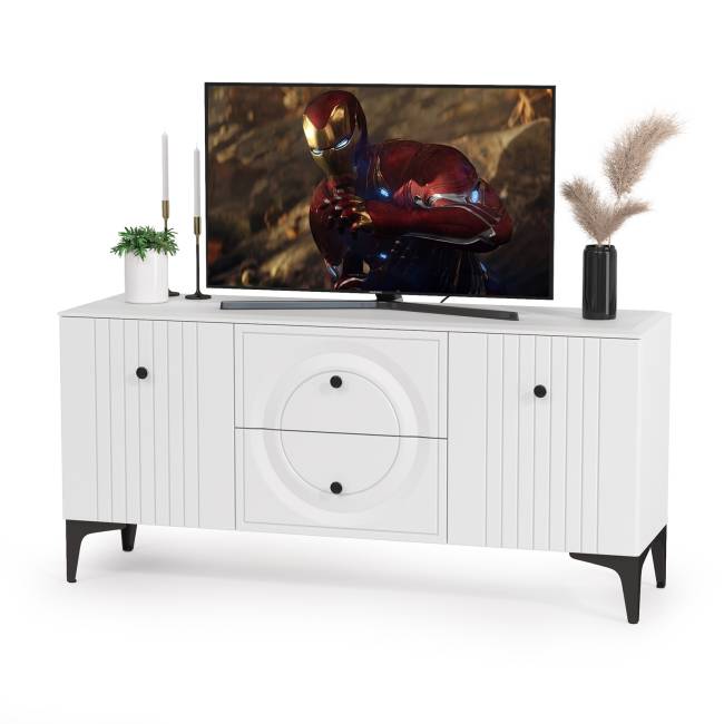 Две тумбы под аппаратуру и сервант Валенсия цвет белый шагрень Две тумбы под аппаратуру и сервант Валенсия цвет белый шагрень